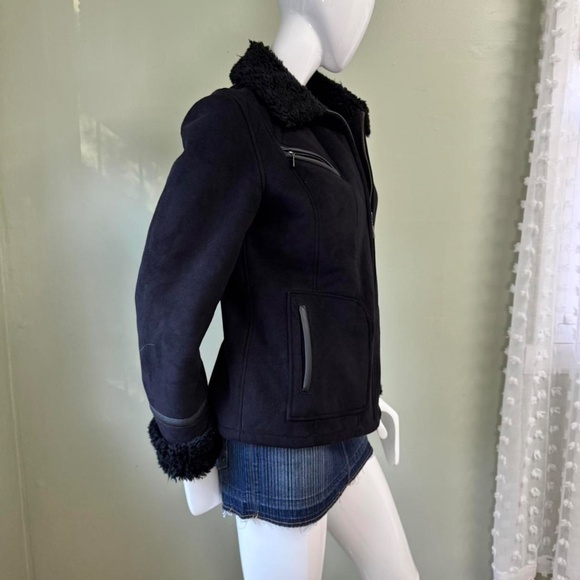 🖤 Gallery Black Faux Suede Sherpa-Lined Jacket – Size M - Picture 3 of 7
